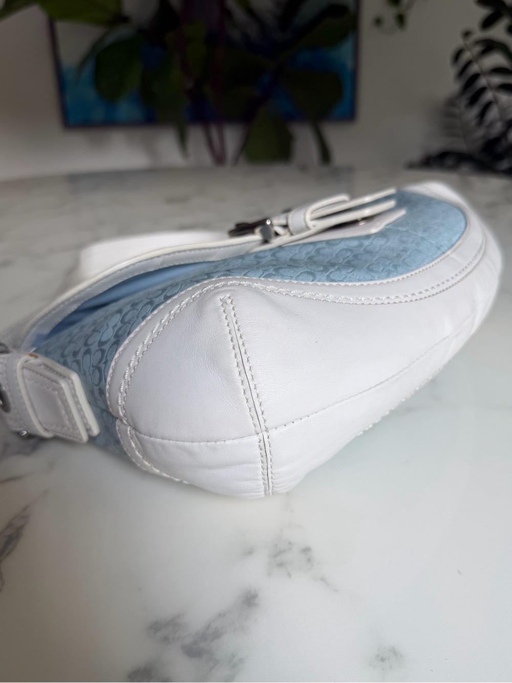 COACH Vintage Y2K Soho Mini Signature Medium Flap Shoulder Bag F109256 Sky Blue - Picture 4 of 16